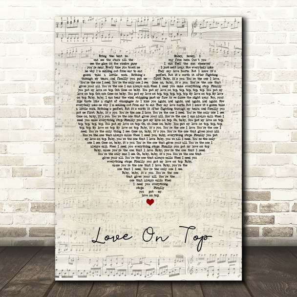 Beyonce Love On Top Script Heart Song Lyric Quote Music Print