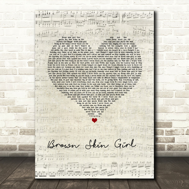 Beyonce, SAINt JHN & Wizkid Brown Skin Girl Script Heart Song Lyric Quote Music Print