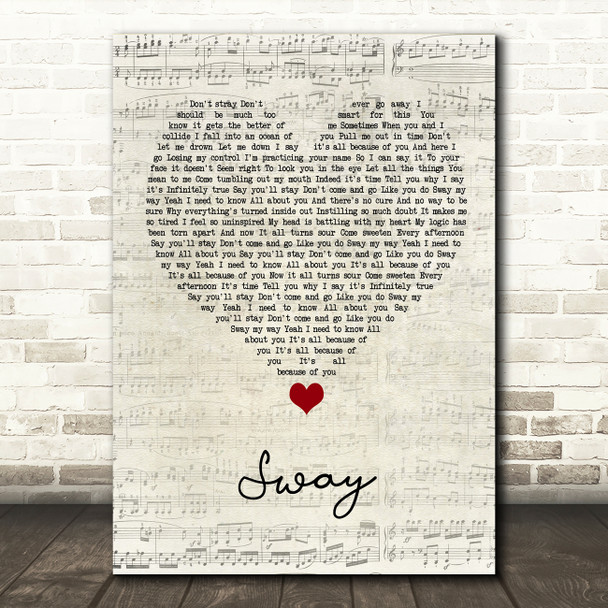 Bic Runga Sway Script Heart Song Lyric Quote Music Print