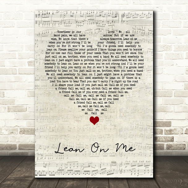 Bill Withers Lean On Me Script Heart Song Lyric Quote Music Print