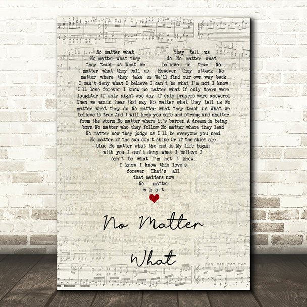 Boyzone No Matter What Script Heart Song Lyric Quote Music Print