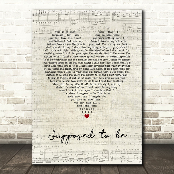 Brett young Supposed to be Script Heart Song Lyric Quote Music Print