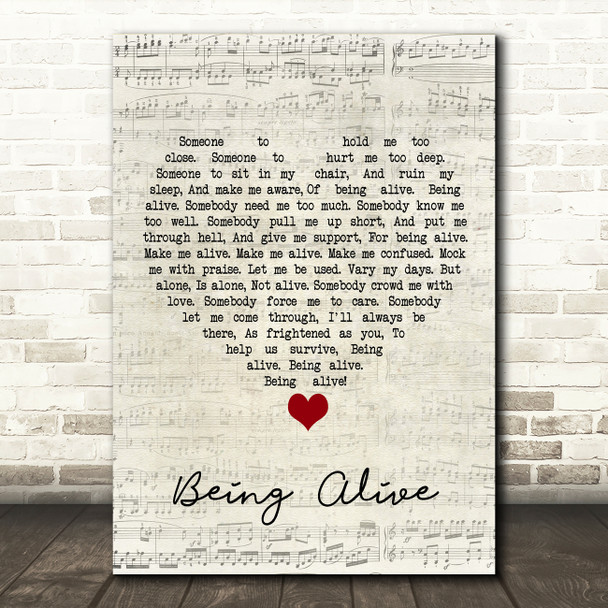 Company OBC Being Alive Script Heart Song Lyric Quote Music Print
