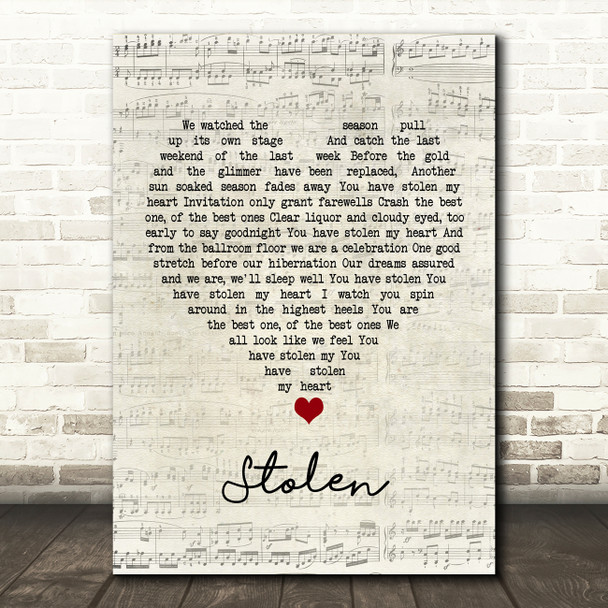 Dashboard Confessional Stolen Script Heart Song Lyric Quote Music Print