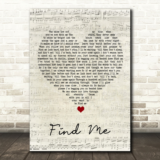David Gates Find Me Script Heart Song Lyric Quote Music Print