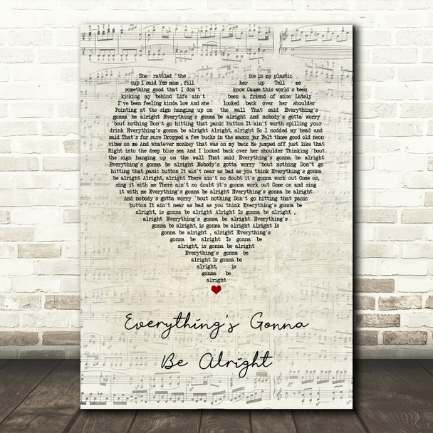 David Lee Murphy & Kenny Chesney Everything's Gonna Be Alright Script Heart Song Lyric Quote Music Print