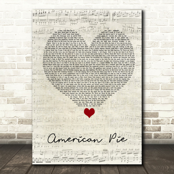 Don McLean American Pie Script Heart Song Lyric Quote Music Print