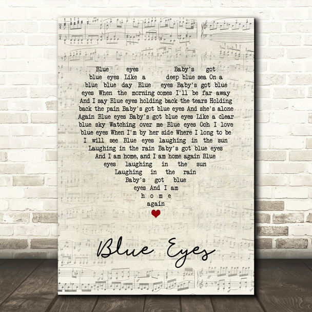 Elton John Blue Eyes Script Heart Song Lyric Quote Music Print