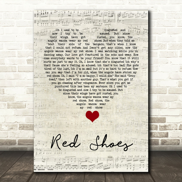 Elvis Costello (The Angels Wanna Wear My) Red Shoes Script Heart Song Lyric Quote Music Print