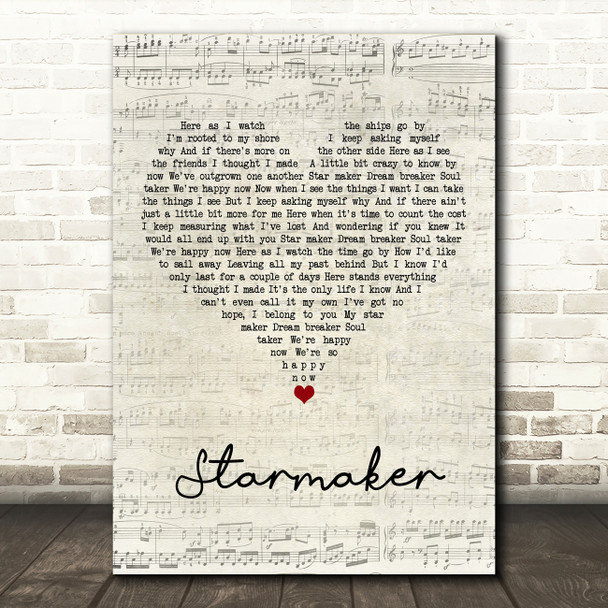 Fame Academy Starmaker Script Heart Song Lyric Quote Music Print