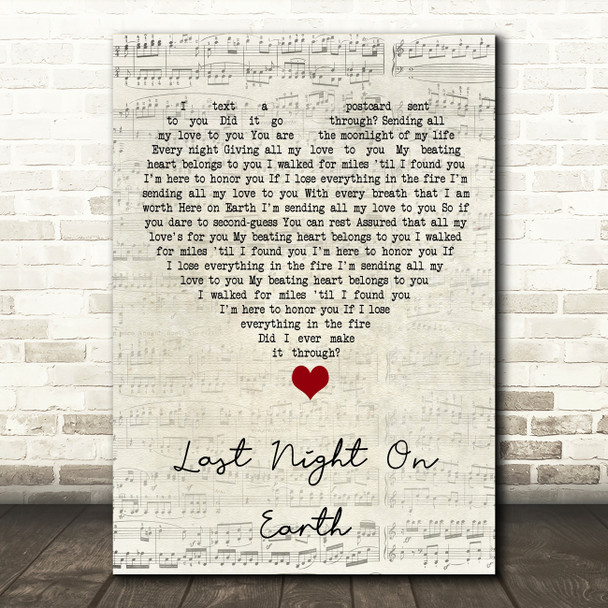 Green Day Last Night On Earth Script Heart Song Lyric Quote Music Print