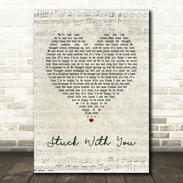 Huey Lewis And The News Stuck With You Script Heart Song Lyric Quote Music Print
