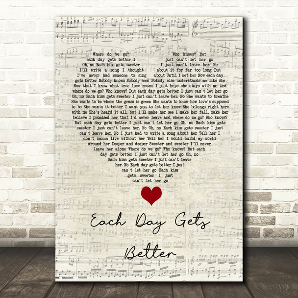 John Legend Each Day Gets Better Script Heart Song Lyric Quote Music Print