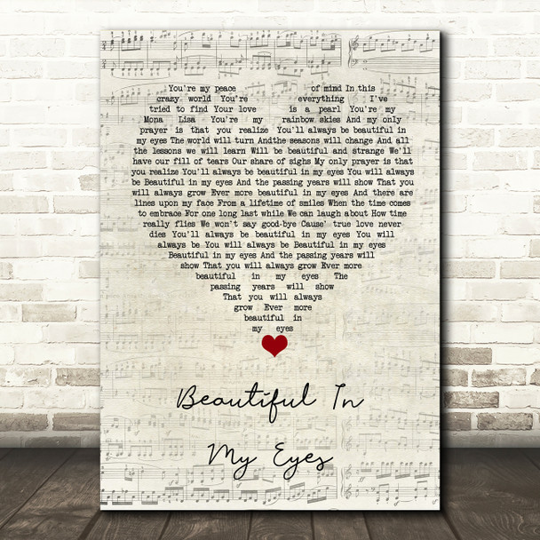 Joshua Kadison Beautiful In My Eyes Script Heart Song Lyric Quote Music Print