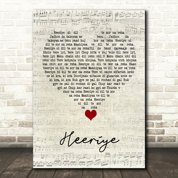 Kamal Khan Heeriye Script Heart Song Lyric Quote Music Print