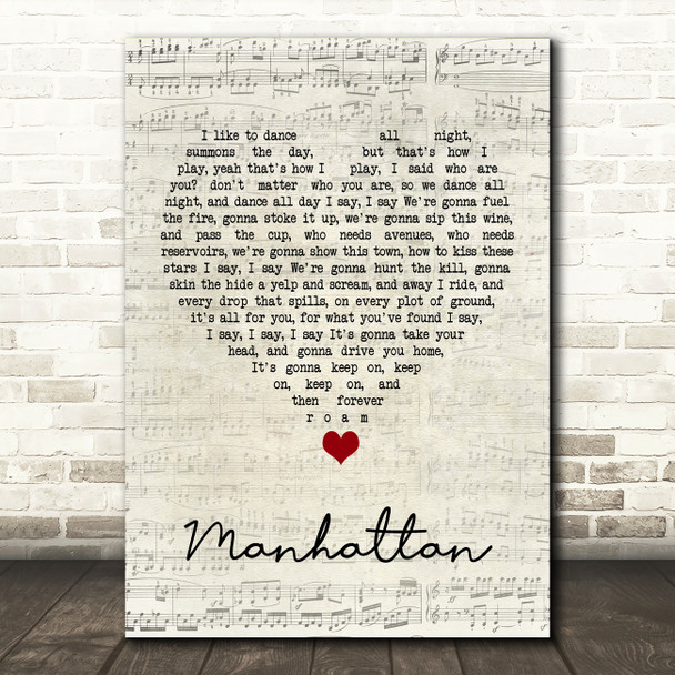 Kings Of Leon Manhattan Script Heart Song Lyric Quote Music Print