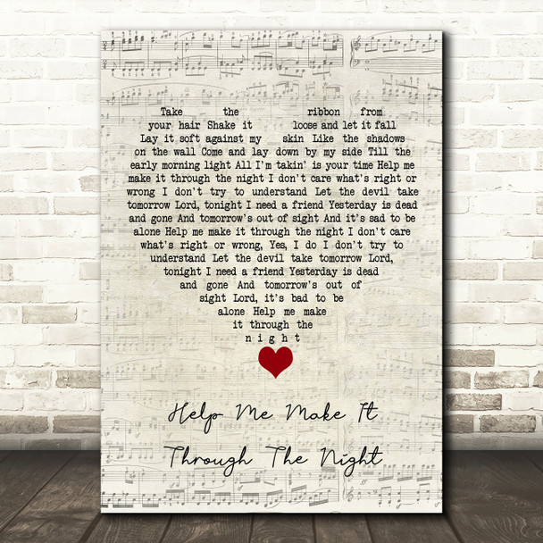 Kris Kristofferson Help Me Make It Through The Night Script Heart Song Lyric Quote Music Print