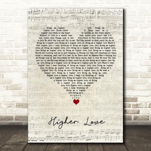 Kygo & Whitney Houston Higher Love Script Heart Song Lyric Quote Music Print