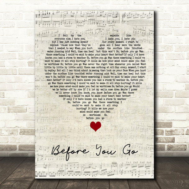 Lewis Capaldi Before You Go Script Heart Song Lyric Quote Music Print