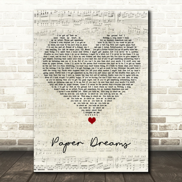 Lucy Spraggan Paper Dreams Script Heart Song Lyric Quote Music Print