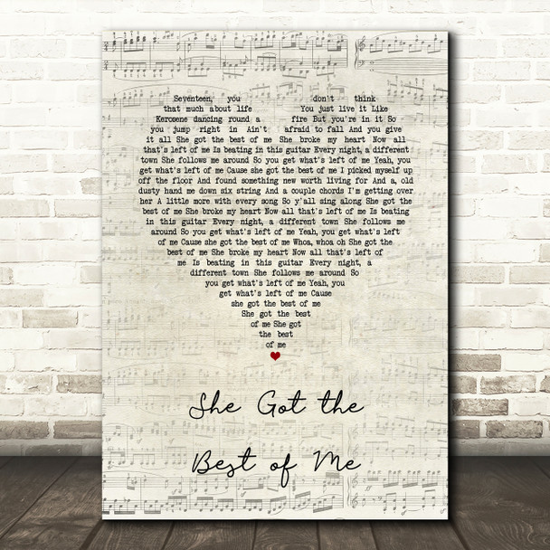 Luke Combs She Got the Best of Me Script Heart Song Lyric Quote Music Print
