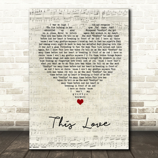 Maroon 5 This Love Script Heart Song Lyric Quote Music Print