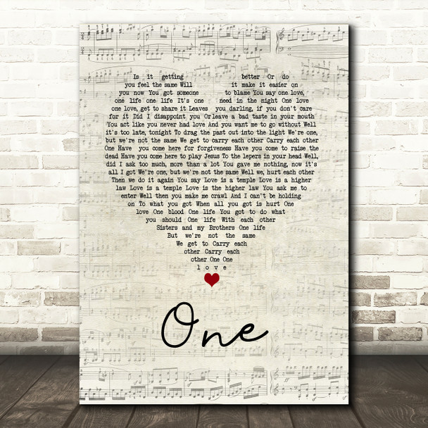 Mary J Blige feat. U2 One Script Heart Song Lyric Quote Music Print