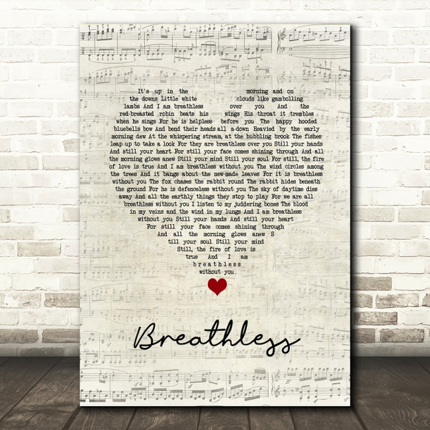 Nick Cave & The Bad Seeds Breathless Script Heart Song Lyric Quote Music Print