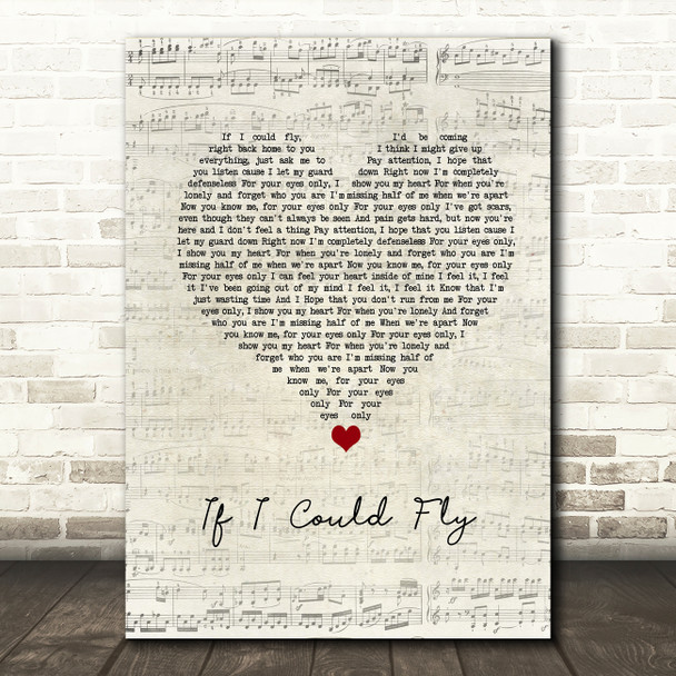 One Direction If I Could Fly Script Heart Song Lyric Quote Music Print
