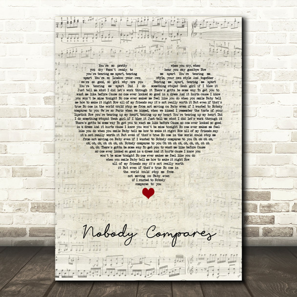One Direction Nobody Compares Script Heart Song Lyric Quote Music Print
