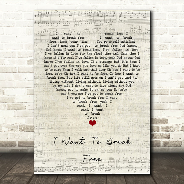Queen I Want To Break Free Script Heart Song Lyric Quote Music Print