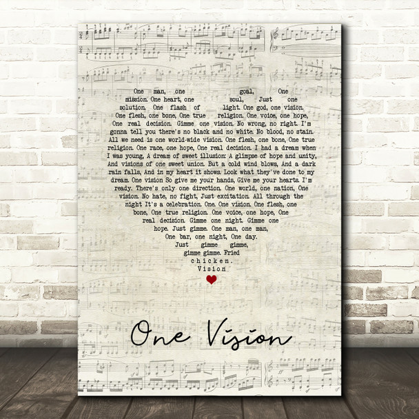 Queen One Vision Script Heart Song Lyric Quote Music Print