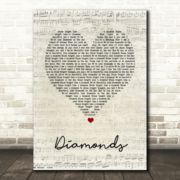 Rihanna Diamonds Script Heart Song Lyric Quote Music Print