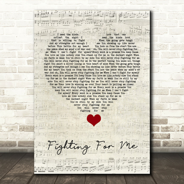 Riley Clemmons Fighting For Me Script Heart Song Lyric Quote Music Print