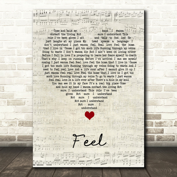 Robbie Williams Feel Script Heart Song Lyric Quote Music Print
