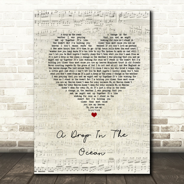 Ron Pope A Drop In The Ocean Script Heart Song Lyric Quote Music Print