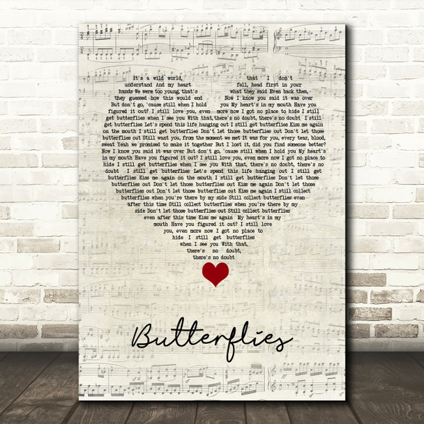 Scouting For Girls Butterflies Script Heart Song Lyric Quote Music Print