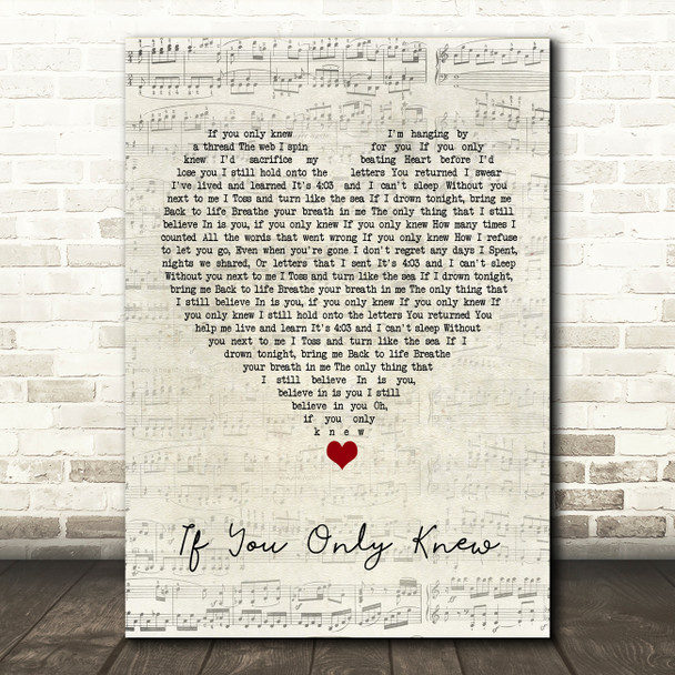 Shinedown If You Only Knew Script Heart Song Lyric Quote Music Print