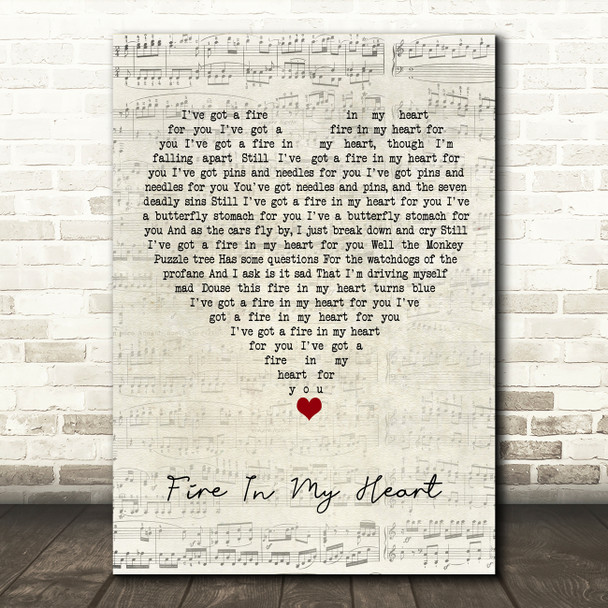 Super Furry Animals Fire In My Heart Script Heart Song Lyric Quote Music Print