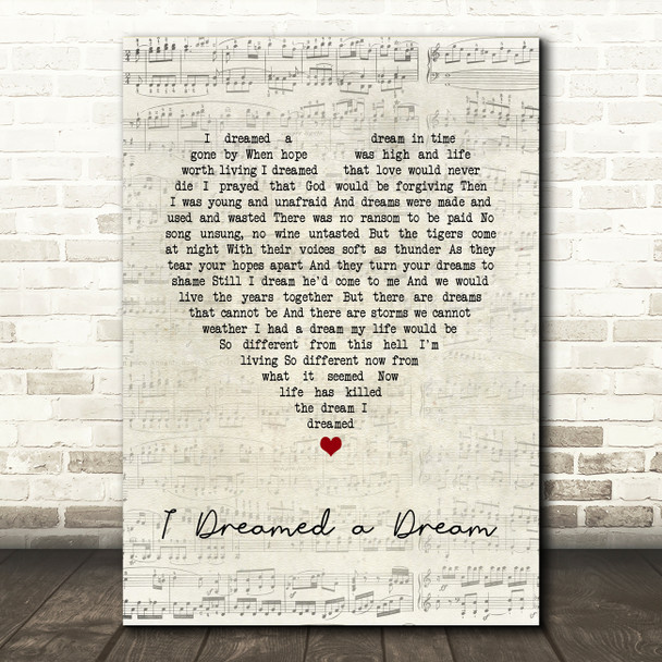 Susan Boyle I Dreamed a Dream Script Heart Song Lyric Quote Music Print