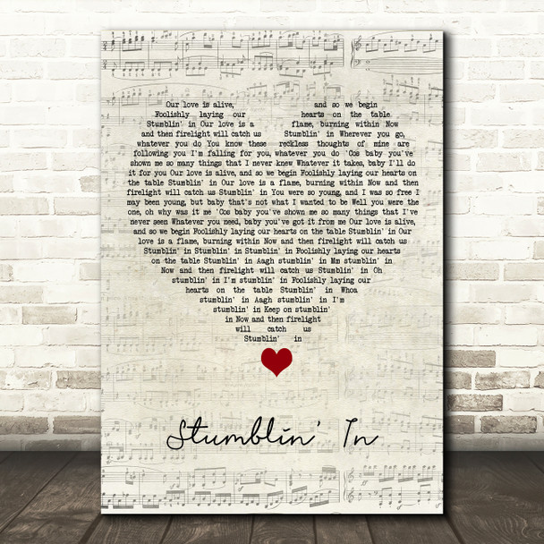 Suzi Quatro Stumblin' In Script Heart Song Lyric Quote Music Print