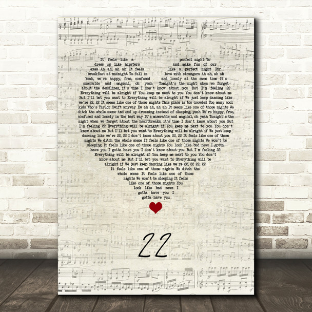 Taylor Swift 22 Script Heart Song Lyric Quote Music Print