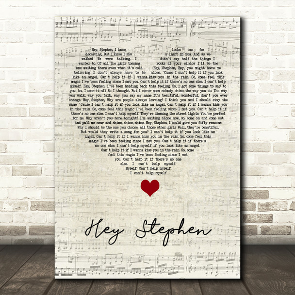 Taylor Swift Hey Stephen Script Heart Song Lyric Quote Music Print