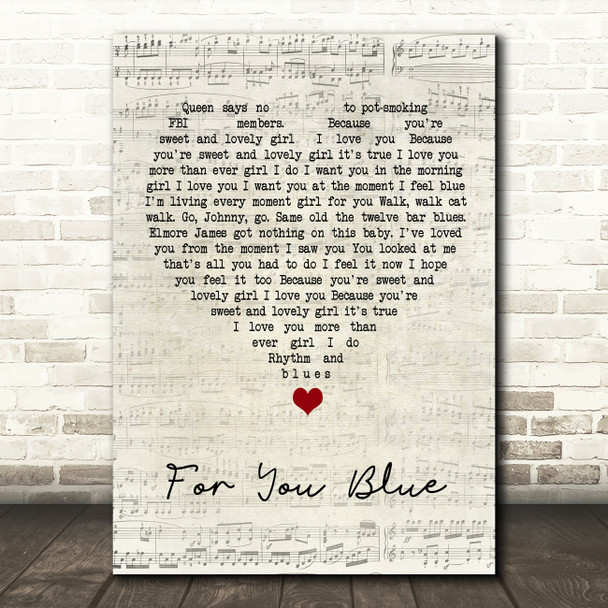 The Beatles For You Blue Script Heart Song Lyric Quote Music Print