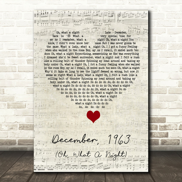 The Four Seasons December, 1963 (Oh, What A Night) Script Heart Song Lyric Quote Music Print