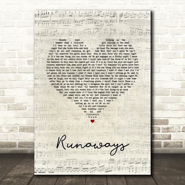 The Killers Runaways Script Heart Song Lyric Quote Music Print