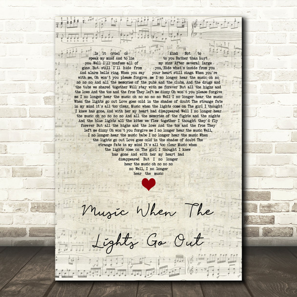 The Libertines Music When The Lights Go Out Script Heart Song Lyric Quote Music Print