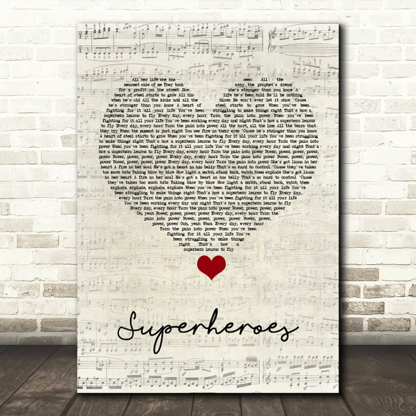 The Script Superheroes Script Heart Song Lyric Quote Music Print