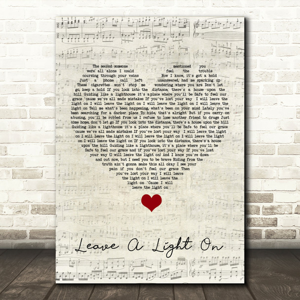 Tom Walker Leave A Light On Script Heart Song Lyric Quote Music Print