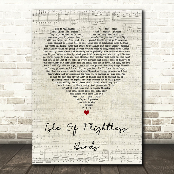 Twenty One Pilots Isle Of Flightless Birds Script Heart Song Lyric Quote Music Print
